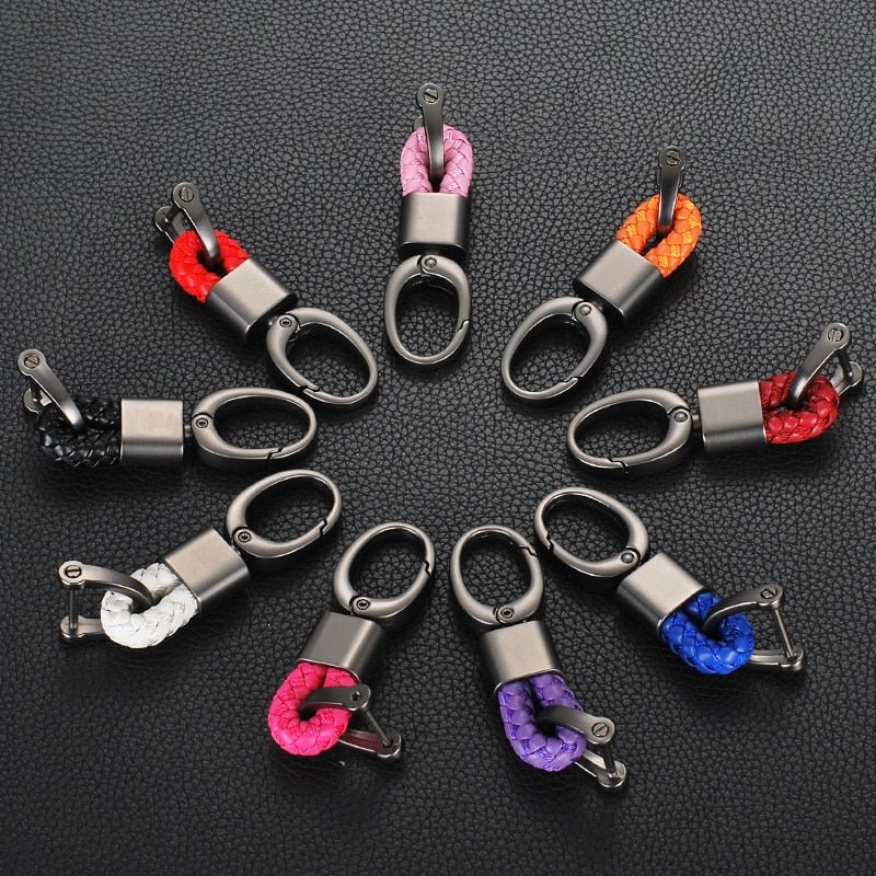 Braided Loop Keychain for Car Keys with Woven Pattern and Metal Ring, view 5