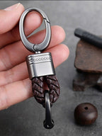 Braided Loop Keychain for Car Keys with Woven Pattern and Metal Ring, view 8