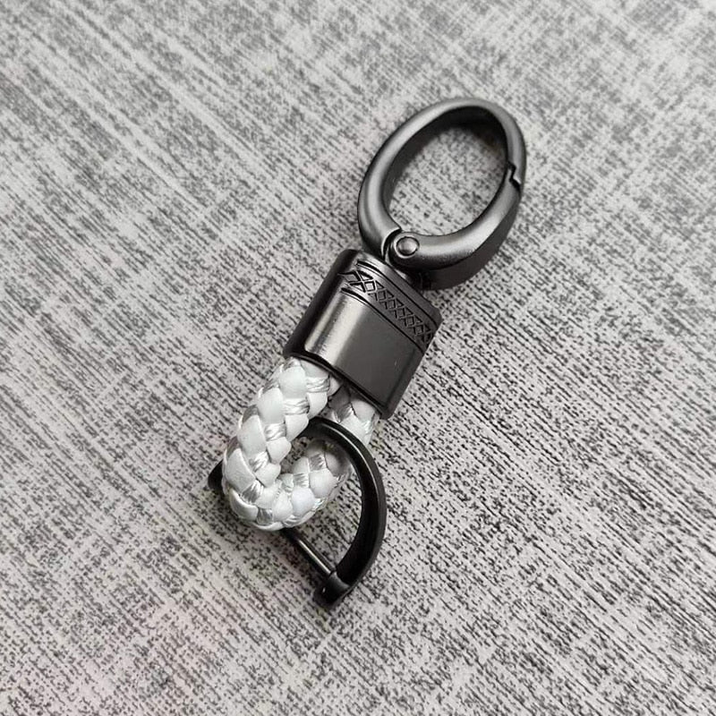 Braided Loop Keychain for Car Keys with Woven Pattern and Metal Ring
