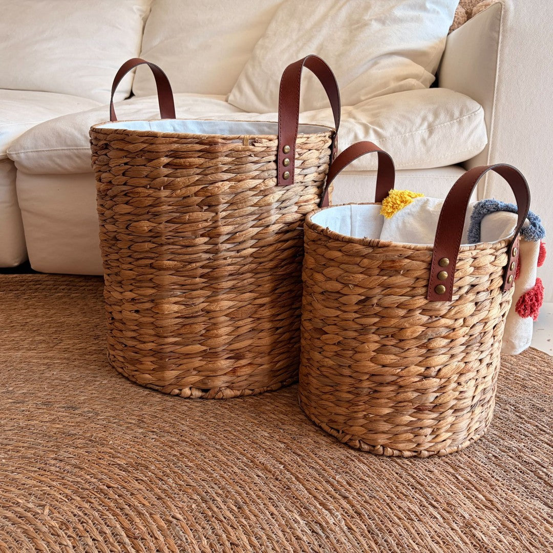 Braided Storage Basket with Leather Handles | High & Bury