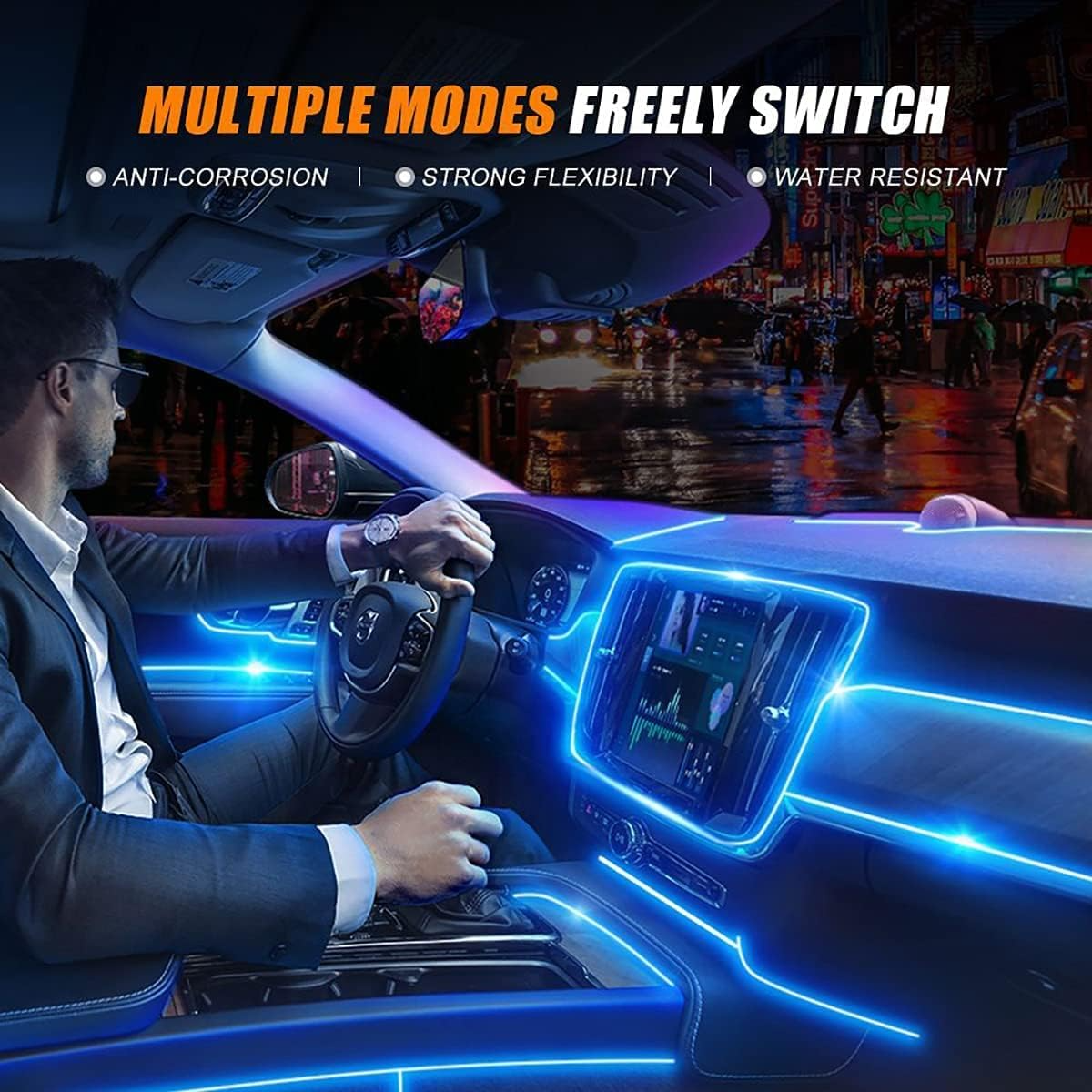 Car Interior LED Light Strips with Remote or App Control, view 2