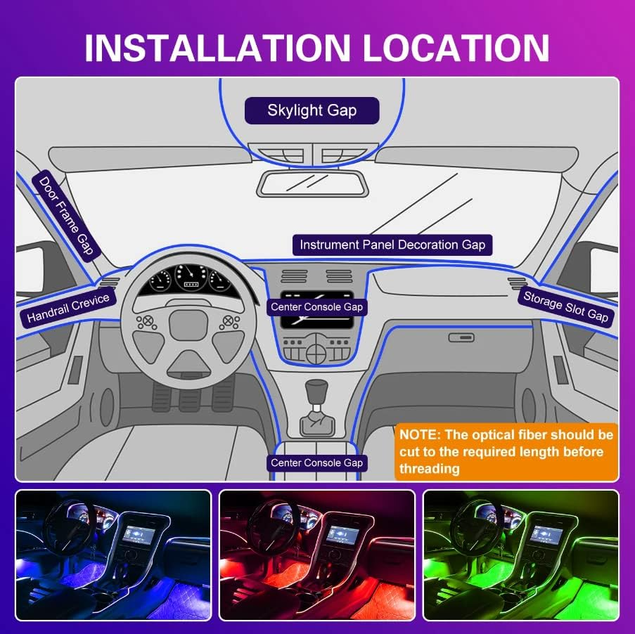 Car Interior LED Light Strips with Remote or App Control, view 7