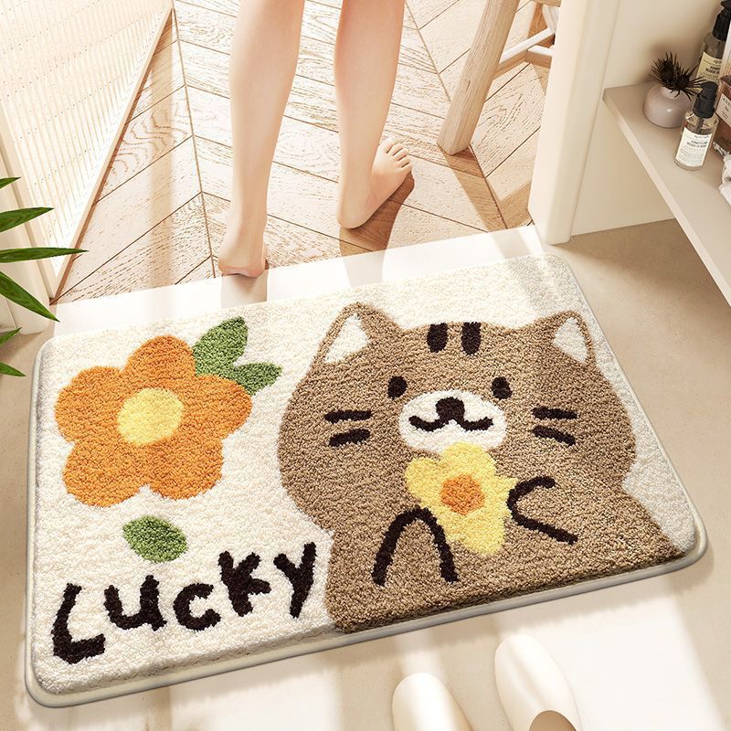 Cartoon Cat-Themed Plush Bath Mat | High & Bury