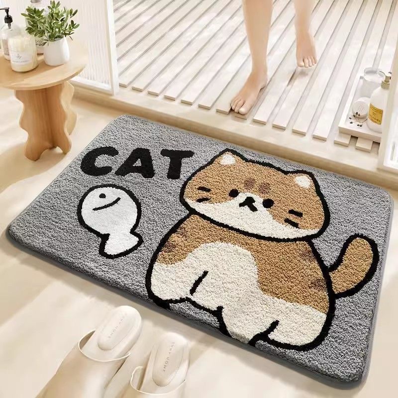 Cartoon Cat-Themed Plush Bath Mat | High & Bury