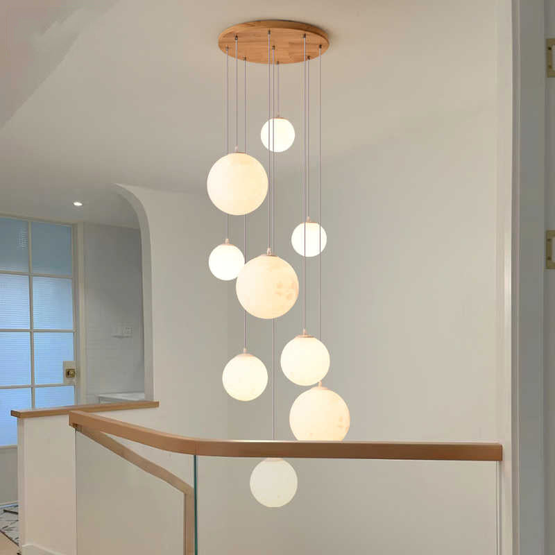Cascading Glass Globe Pendant Lamp with Wooden Ceiling | High & Bury