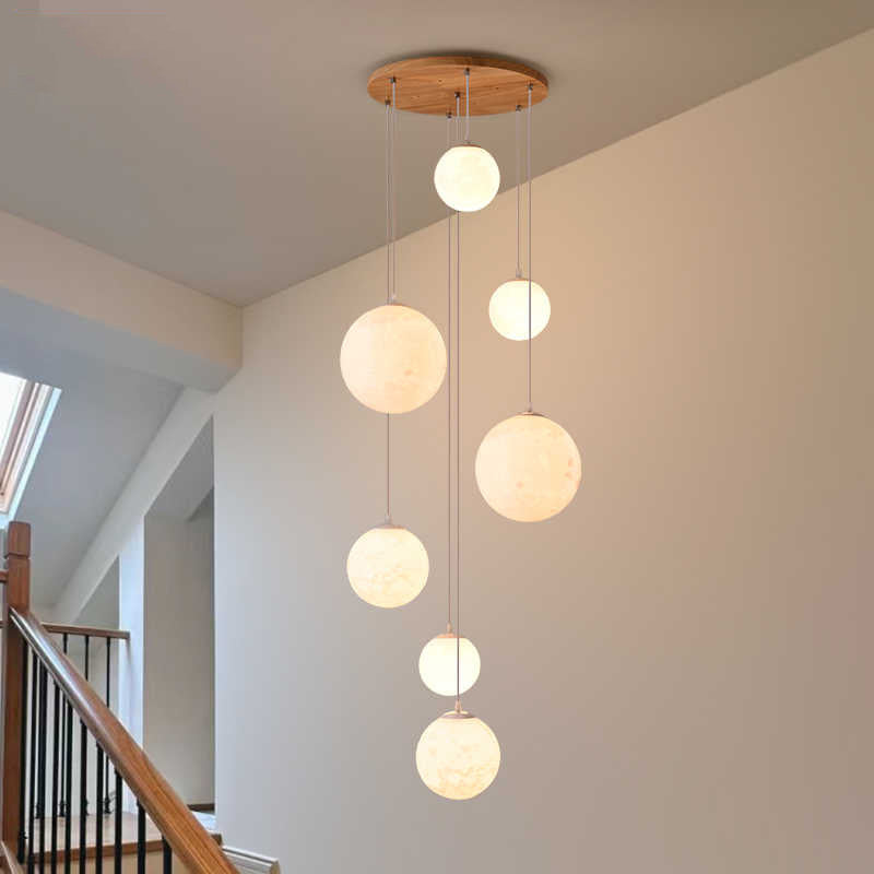 Cascading Glass Globe Pendant Lamp with Wooden Ceiling | High & Bury