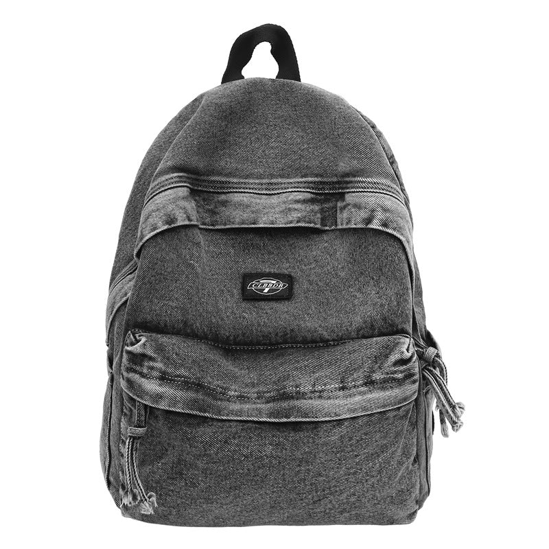 Casual Denim School Backpack with Multiple Pockets and Padded Straps, view 2