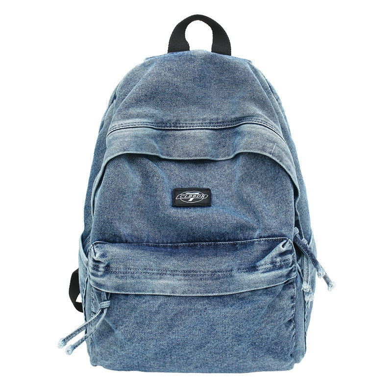 Casual Denim School Backpack with Multiple Pockets and Padded Straps