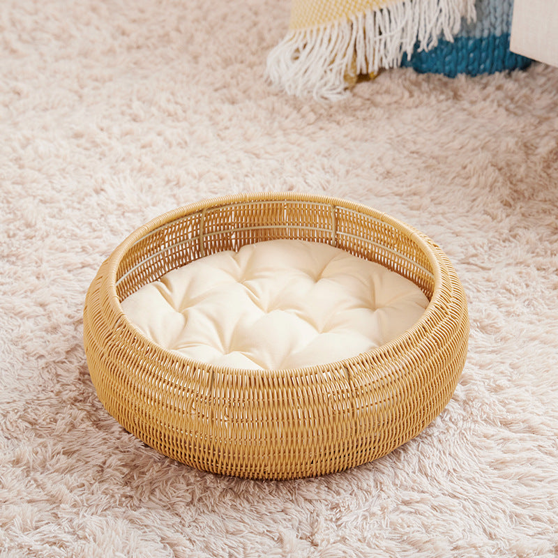 Cat Bed with Round Rattan Decoration | High & Bury