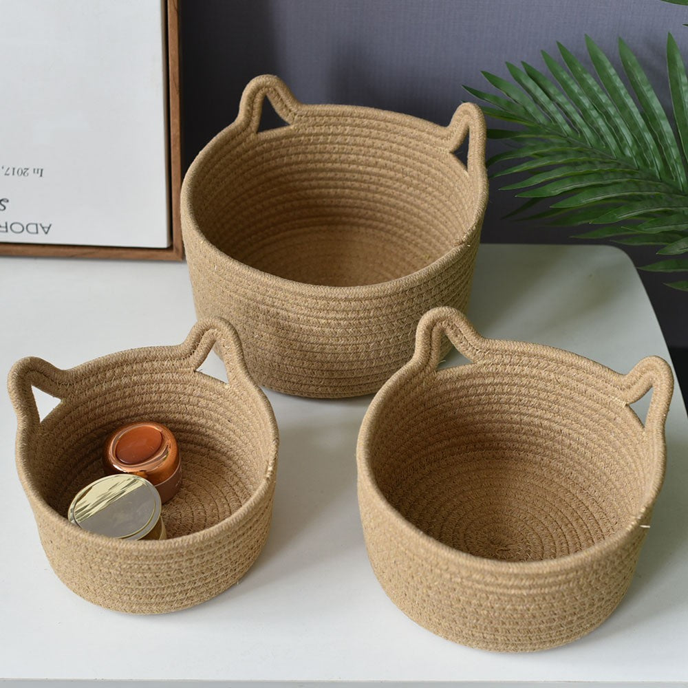 Cat-Eared Woven Storage Basket | High & Bury