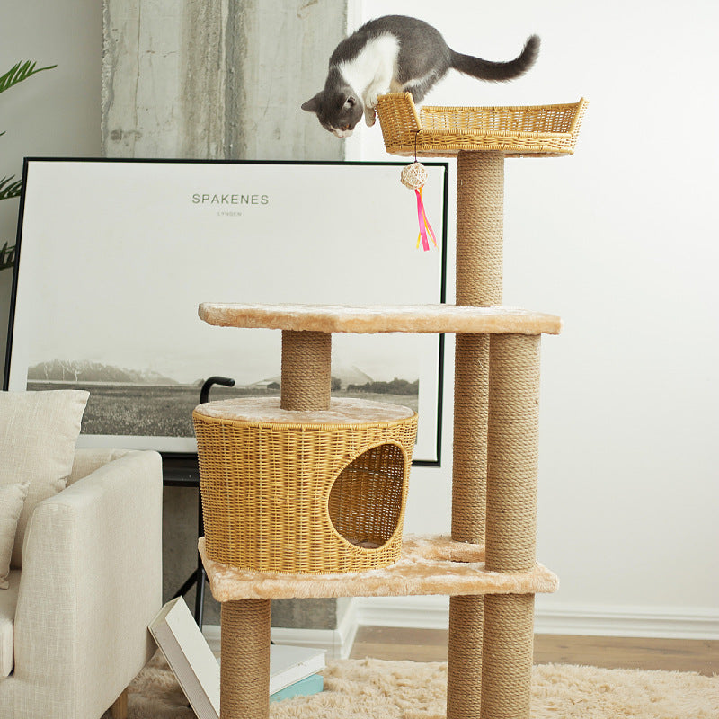 Cat Furniture Tree with Natural Rattan Elements | High & Bury