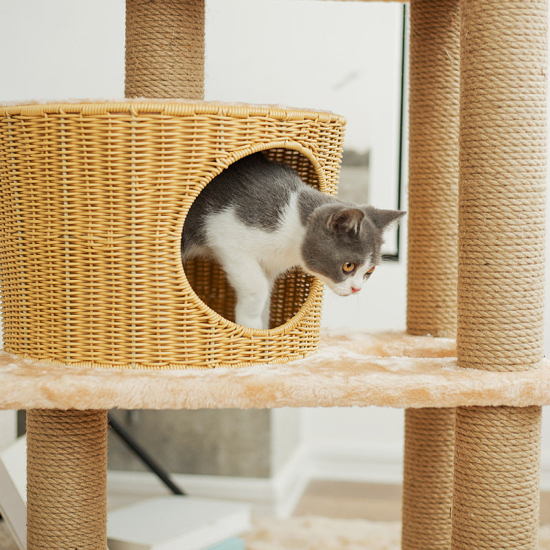 Cat Furniture Tree with Natural Rattan Elements | High & Bury