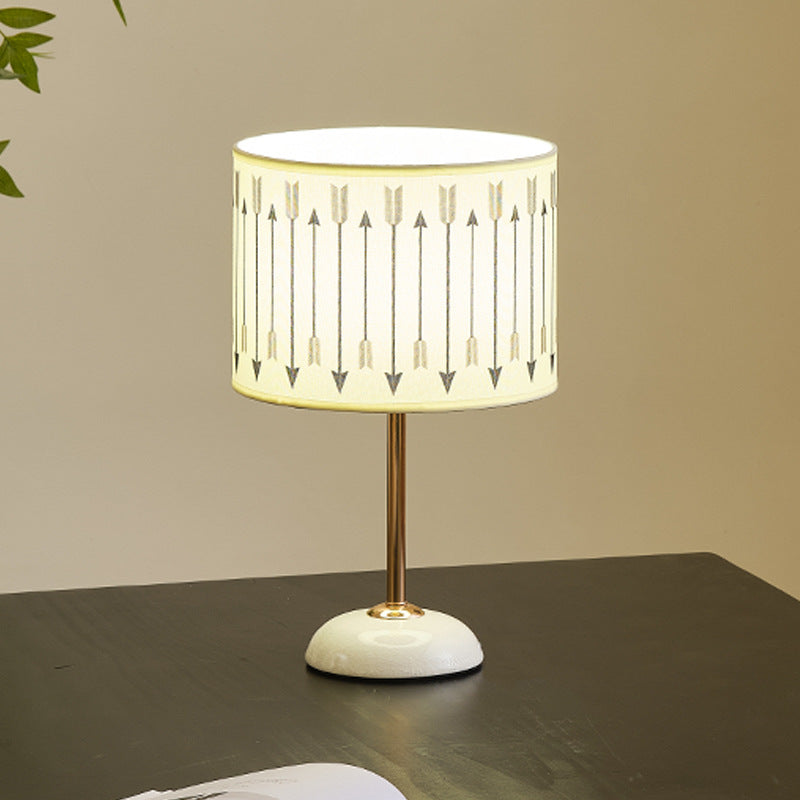 Ceramic Base Bedside Lamp with Fabric Shade in Arrow Pattern | High & Bury