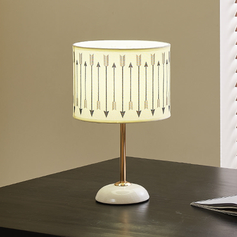Ceramic Base Bedside Lamp with Fabric Shade in Arrow Pattern | High & Bury