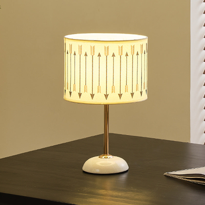 Ceramic Base Bedside Lamp with Fabric Shade in Arrow Pattern | High & Bury