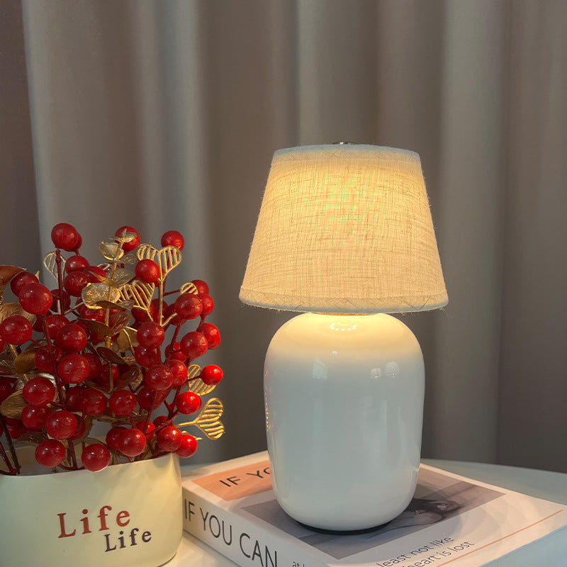 Ceramic Bedside Lamp with Linen Shade | High & Bury