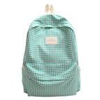 Checked Canvas School Backpack with Main Compartment and Front Pocket, view 2