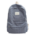 Checked Canvas School Backpack with Main Compartment and Front Pocket