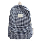 Checked Canvas School Backpack with Main Compartment and Front Pocket