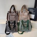Checkered Tote Bag with Zipped Outer Pocket for Everyday Use, view 2