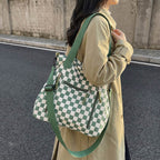 Checkered Tote Bag with Zipped Outer Pocket for Everyday Use, view 3