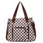 Checkered Tote Bag with Zipped Outer Pocket for Everyday Use, view 6
