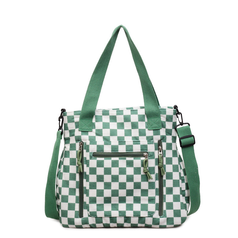 Checkered Tote Bag with Zipped Outer Pocket for Everyday Use, view 8