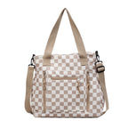 Checkered Tote Bag with Zipped Outer Pocket for Everyday Use, view 9