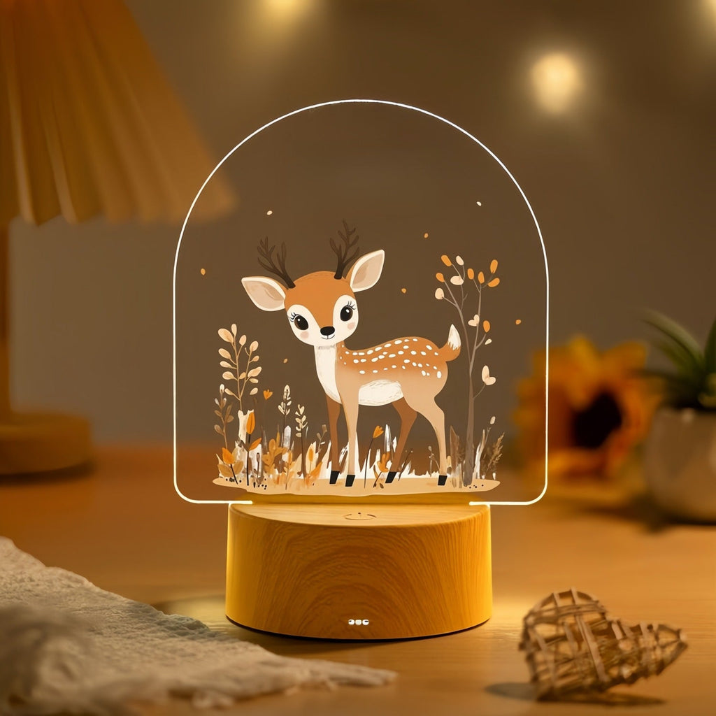 Child LED Acrylic Night Light with Cute Pony Illustration and Wooden Base | High & Bury