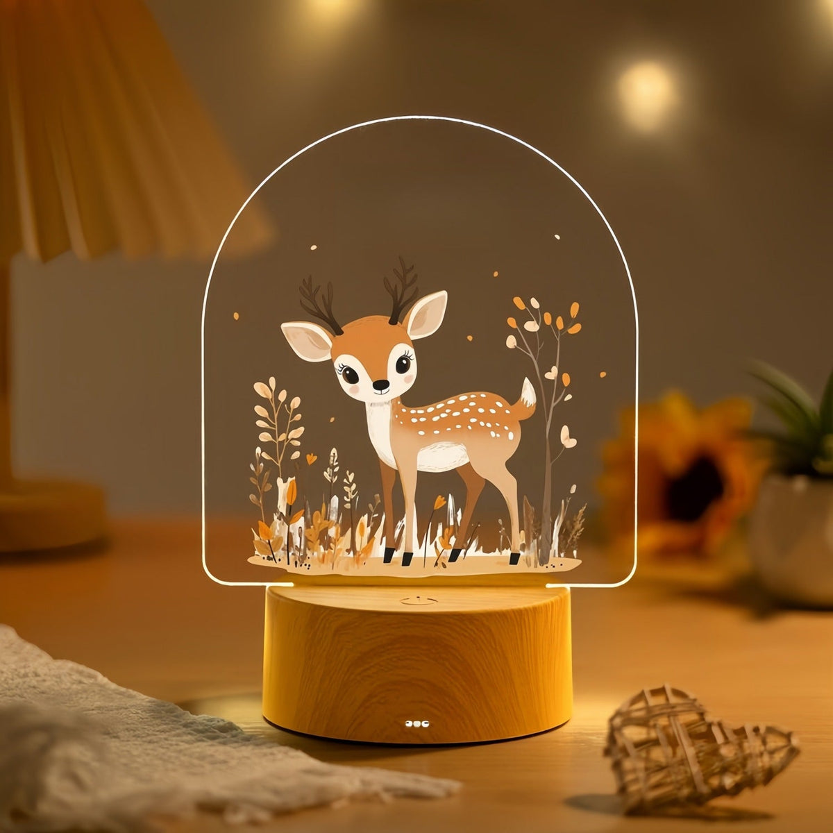 Child LED Acrylic Night Light with Cute Pony Illustration and Wooden Base | High & Bury