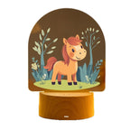 Child LED Acrylic Night Light with Cute Pony Illustration and Wooden Base | High & Bury