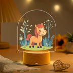 Child LED Acrylic Night Light with Cute Pony Illustration and Wooden Base | High & Bury