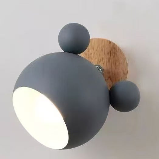 Children's Decorative Wall Lamp with Wooden Background and Bear Ears | High & Bury