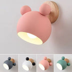 Children's Decorative Wall Lamp with Wooden Background and Bear Ears | High & Bury