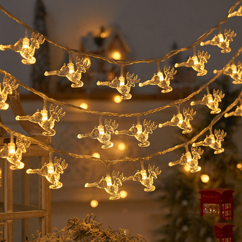 Christmas Tree and Snowflake LED Lights String Battery-Operated Acrylic Ornament Garland | High & Bury