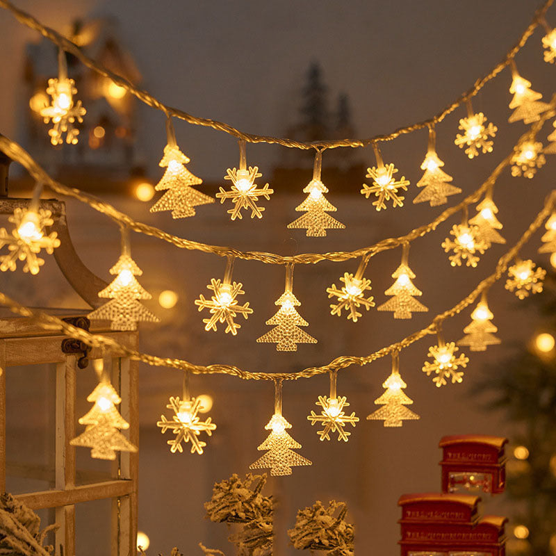 Christmas Tree and Snowflake LED Lights String Battery-Operated Acrylic Ornament Garland | High & Bury