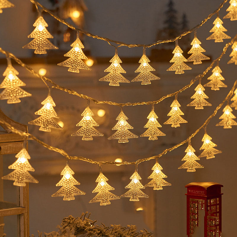 Christmas Tree and Snowflake LED Lights String Battery-Operated Acrylic Ornament Garland | High & Bury