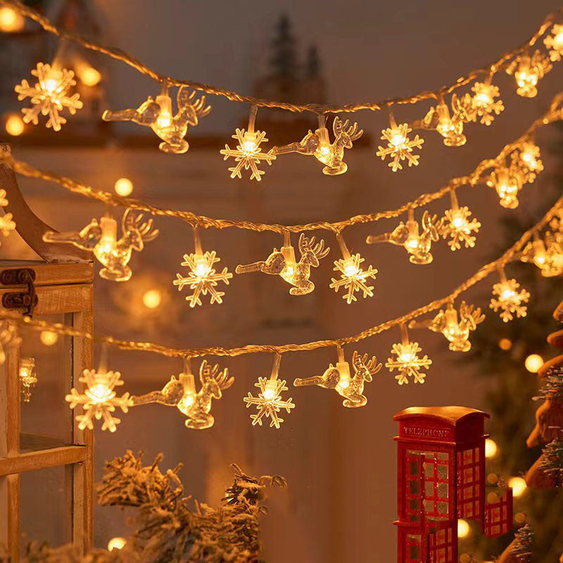 Christmas Tree and Snowflake LED Lights String Battery-Operated Acrylic Ornament Garland | High & Bury
