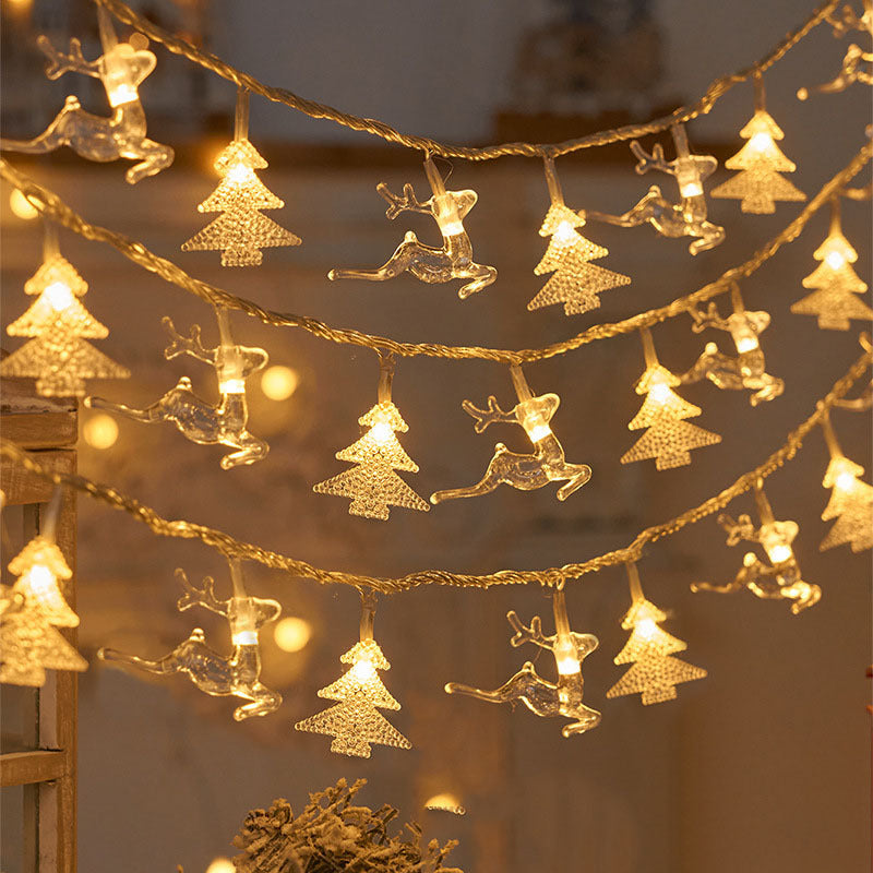 Christmas Tree and Snowflake LED Lights String Battery-Operated Acrylic Ornament Garland | High & Bury