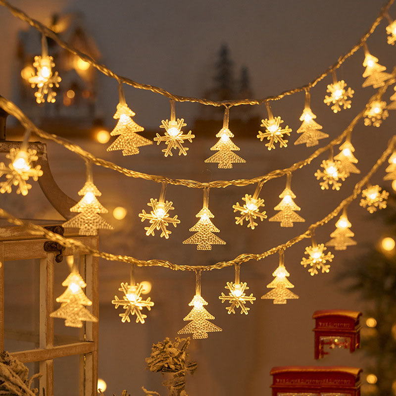 Christmas Tree and Snowflake LED Lights String Battery-Operated Acrylic Ornament Garland | High & Bury