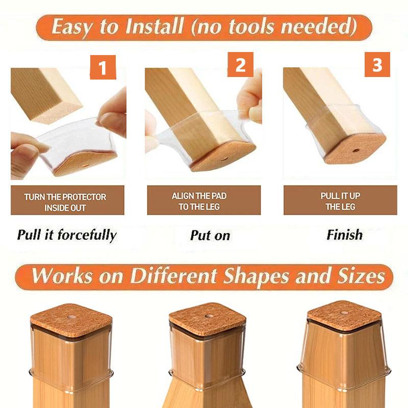 Clear Silicone Chair Leg Caps with Integrated 3 mm Felt Pads, 16 Pack, view 4