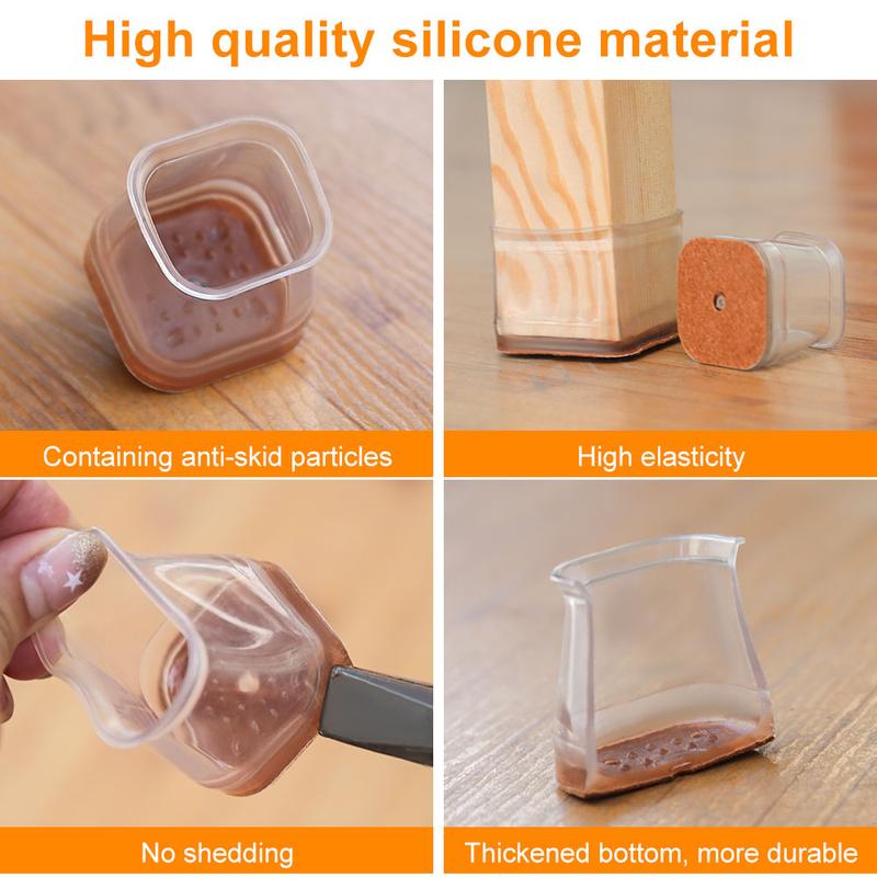 Clear Silicone Chair Leg Caps with Integrated 3 mm Felt Pads, 16 Pack, view 5