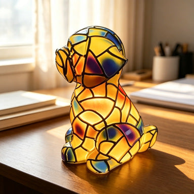 Colored Glass Mosaic Puppy Nightstand Lamp | High & Bury