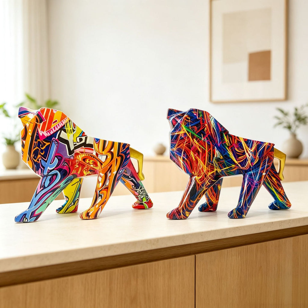 Colorful Lion Figure made of High-Quality Resin | High & Bury