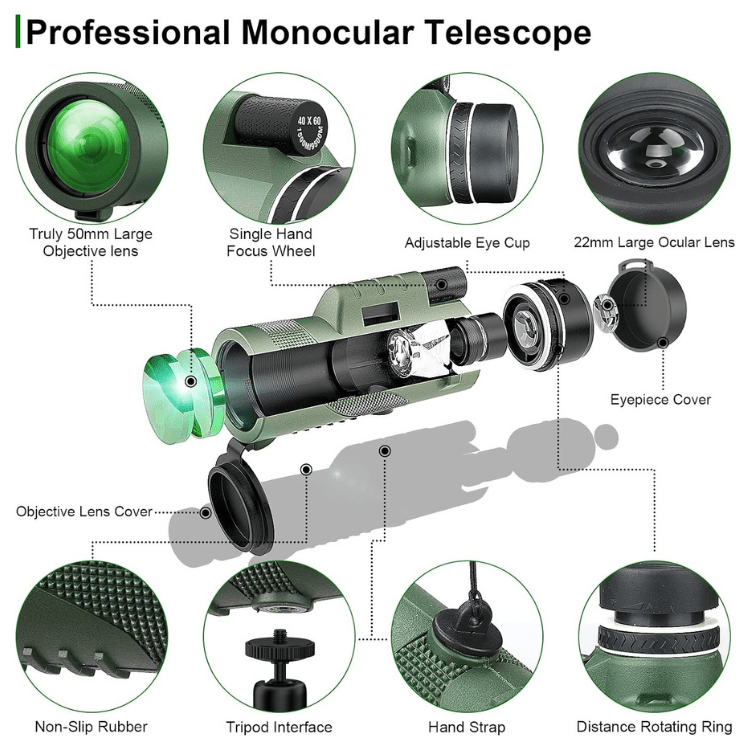 Compact Monocular with Smartphone Attachment for Hiking and Birdwatching, view 13