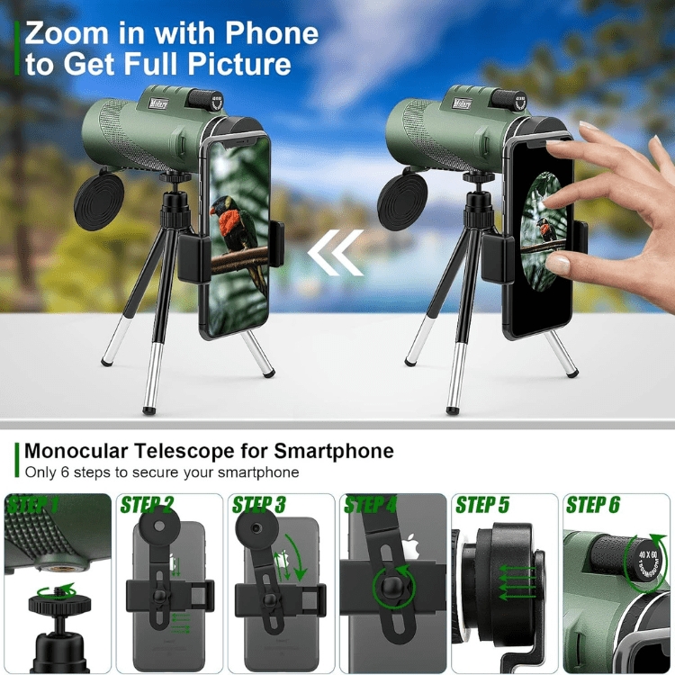 Compact Monocular with Smartphone Attachment for Hiking and Birdwatching, view 8