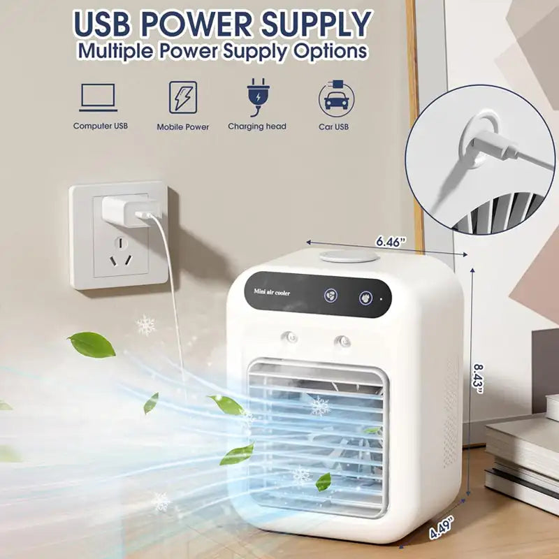 Compact Portable Air Conditioner Fan with USB Charging, 500ml Tank, view 3