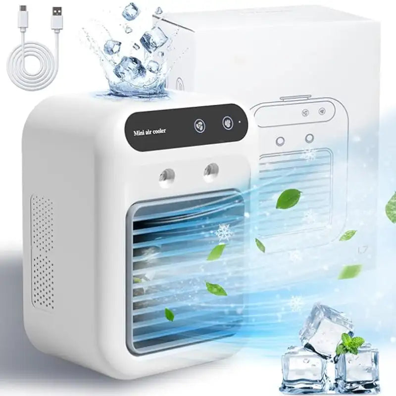Compact Portable Air Conditioner Fan with USB Charging, 500ml Tank