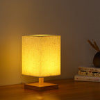 Compact Scandinavian Wooden Foot Table Lamp with Linen Lampshade | High & Bury