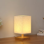 Compact Scandinavian Wooden Foot Table Lamp with Linen Lampshade | High & Bury